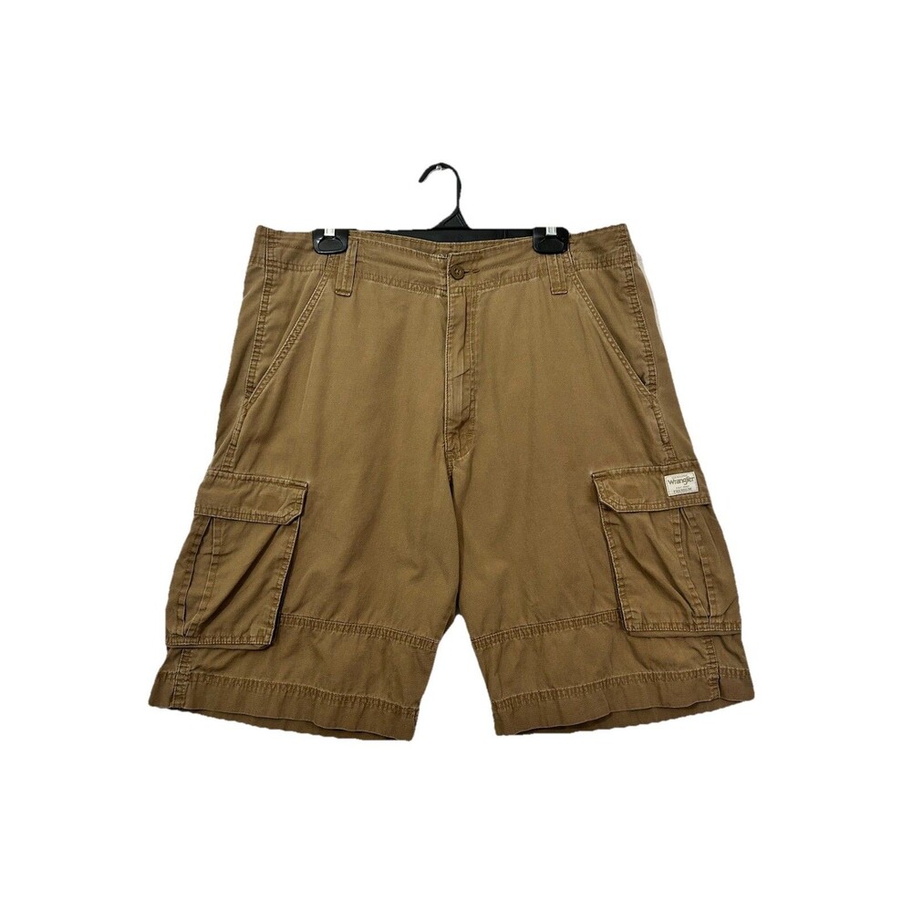 Wrangler Genuine Mens 36 Cargo Utility Relaxed Shorts Brown Khaki Cotton Twill